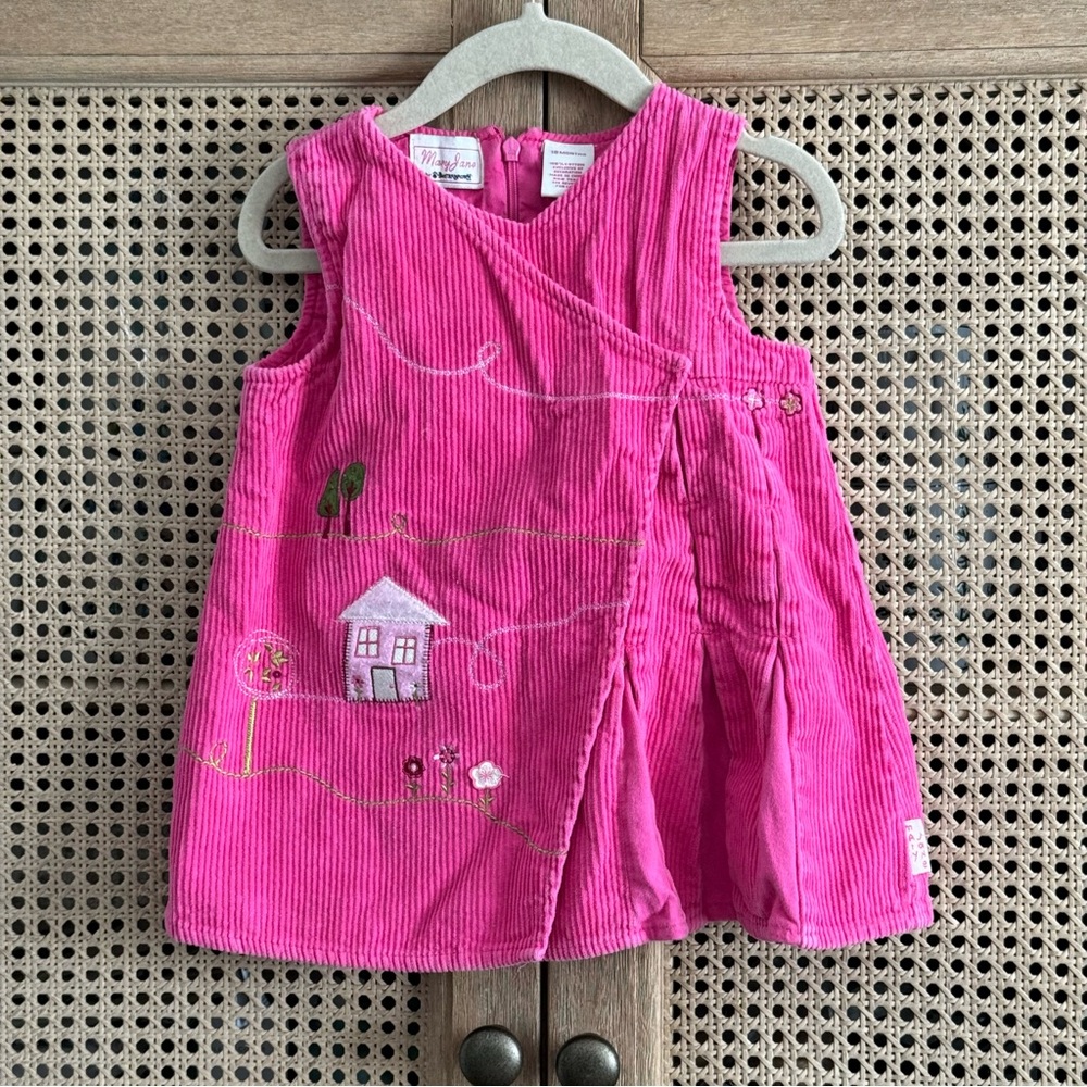 Vintage Toddler Pink Mary Jane Corduroy Size 18Months